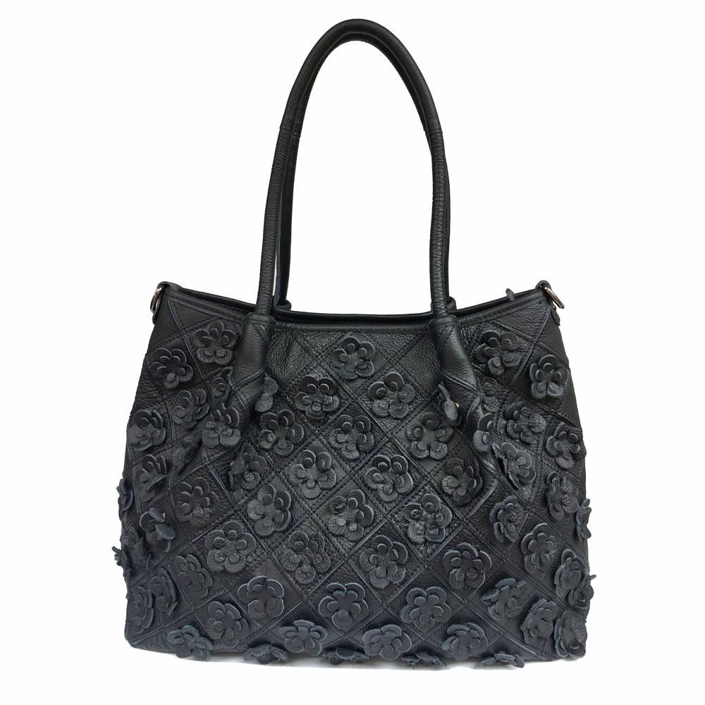 Vintage Květinová Dámská Crossbody Kabelka z Pravé Kůže – Design Diamantové Mřížky, Všestranná a Ležérní