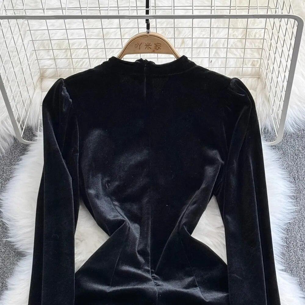 Autumn Winter Luxury Pearls Velvet Wedding Party Dress Women's Stand Collar Sparkling Sequins Beading Zipper Mini Fishtail Dresses