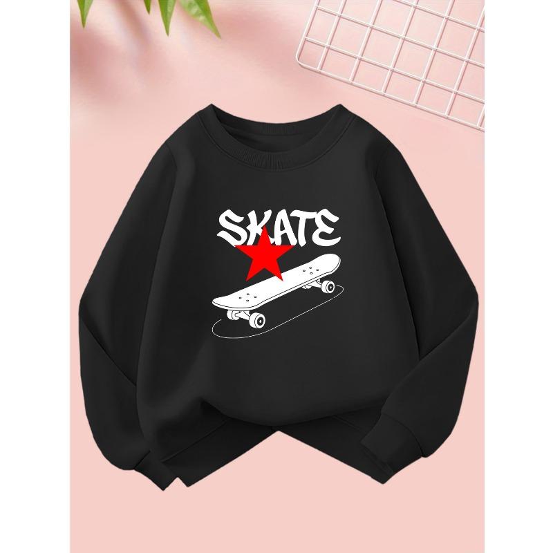 Cute Girl Creative Letter Combination H Skateboard Print Sweatshirt - Comfortable Long-Sleeve Round Neck for Autumn And Winter