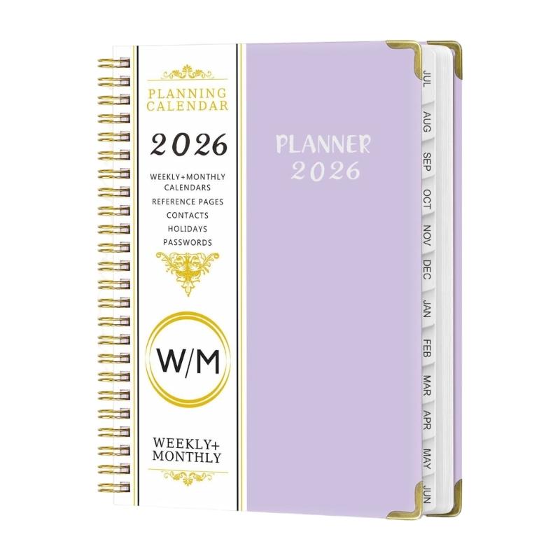 2026 Twin Coil Binding Weekly Planner with Elastic Band Closure and Pocket 12 Month Monthly Planner For Daily Planning фиолетовый