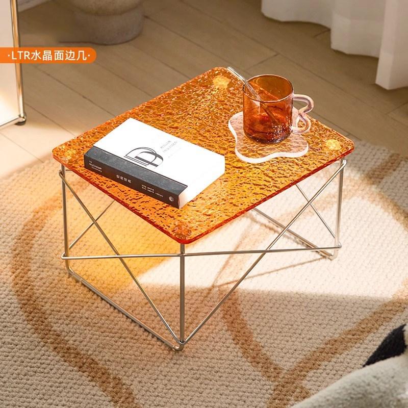 Acrylic Side Table Low Table Plywood Rectangle Top Stainless Steel Frame Small Home Decoration Wire Base Small Table
