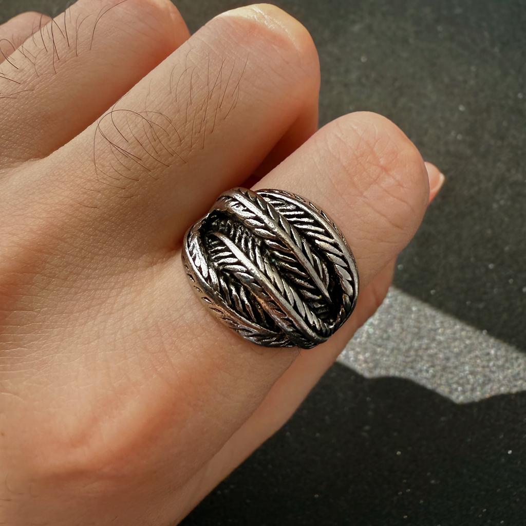 Retro Overlapping Feather Adjustable Open Ring For Men Punk Gothic Edgy  Silver Color Bikers Accessories Vintage Gift
