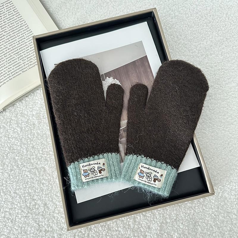 Solid Color Winter Wool Gloves Thicken WarmPlush Furry Fingerless Gloves Knitted Mittens Autumn Outdoor Hand Warmer Mittens New