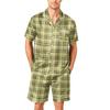 Men Short Sleeve Pajama Set Button Down Shirt with Notched Collar and Matching Shorts Soft Lightweight Lounge Sleepwear S To XXXXL