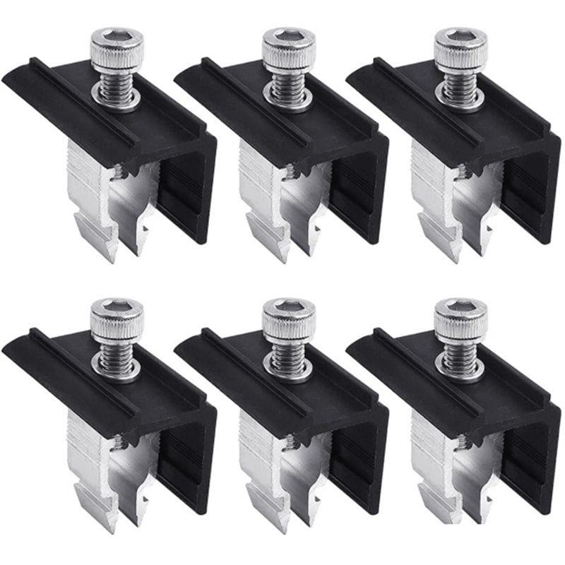 A25F-Solar Panel Bracket Terminal Clips(6Pcs), Aluminum Alloy Fixing Clip Set, Solar Panel Clips For Flat Roofs Installation