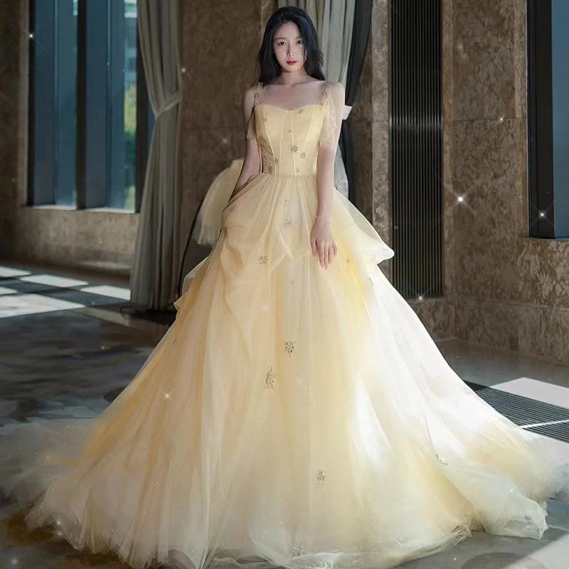 Yellow evening dress skirt women`s 1011