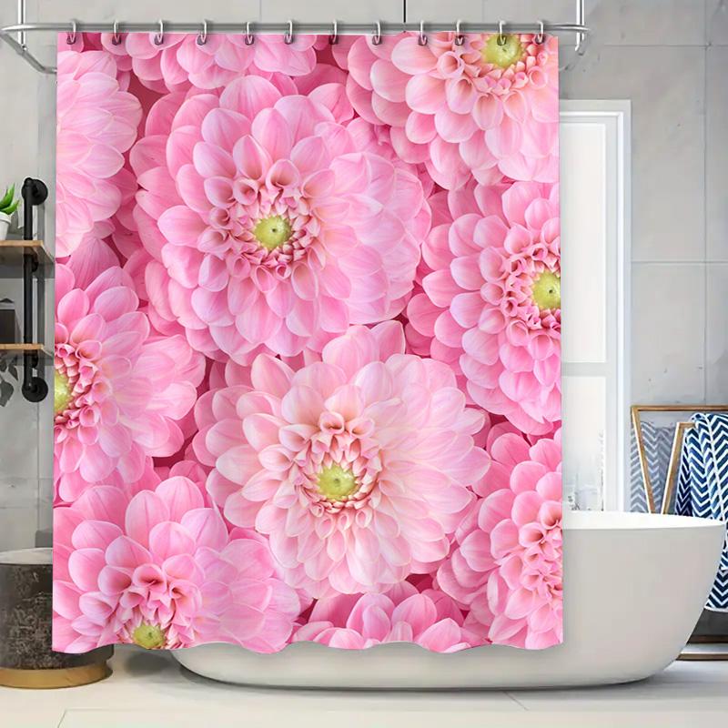 

Luxurious Pink Flower Printed Shower Curtain Waterproof Bath Decor Decoration For Home Bathroom Large Size (72X96Inches) W60H190(CM)-1 Pcs