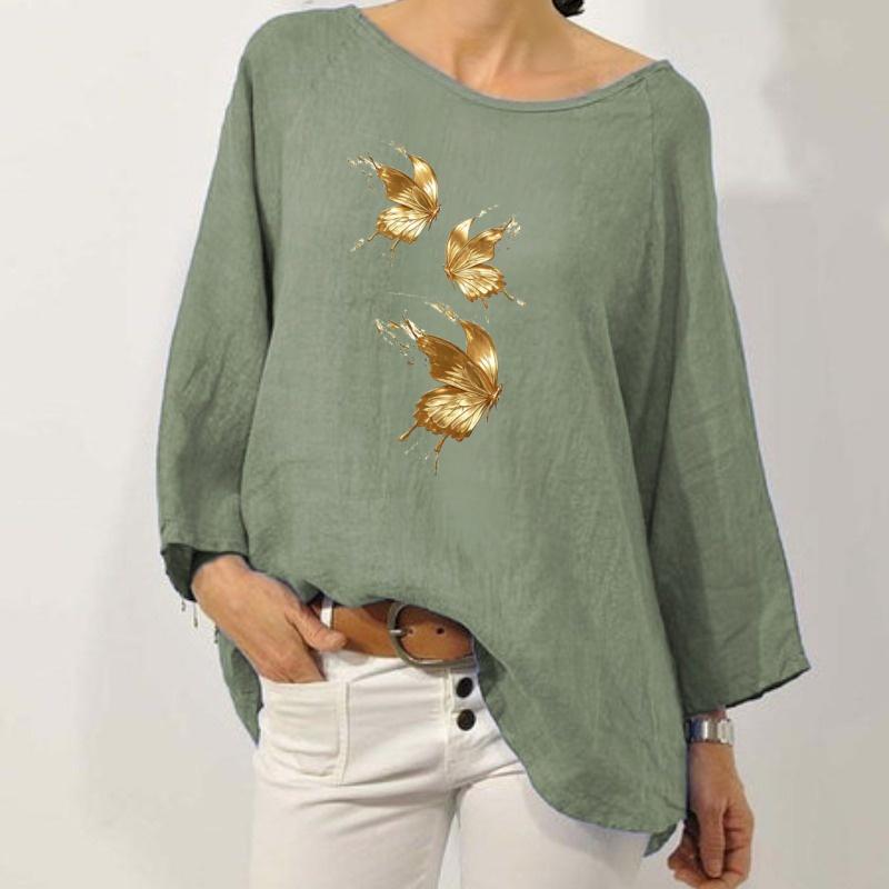 IHUASU Women's Fashion Casual Long Sleeve O-Neck Blouses & Shirts Elegant
