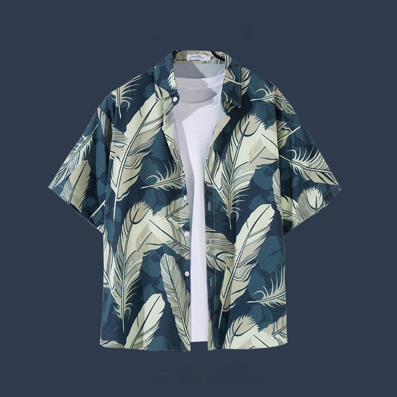 Retro Floral Short Sleeve Shirt Men Trendy Personalized Versatile Cool Five-point Sleeve Summer Hawaii Clothing Trend