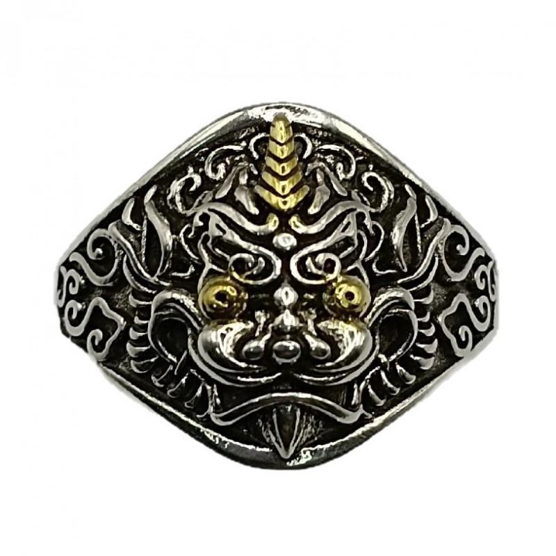 Adjustable Open Ring Men Women Vintage 3D Pixiu Sterling Plated Geometric Animal Statement