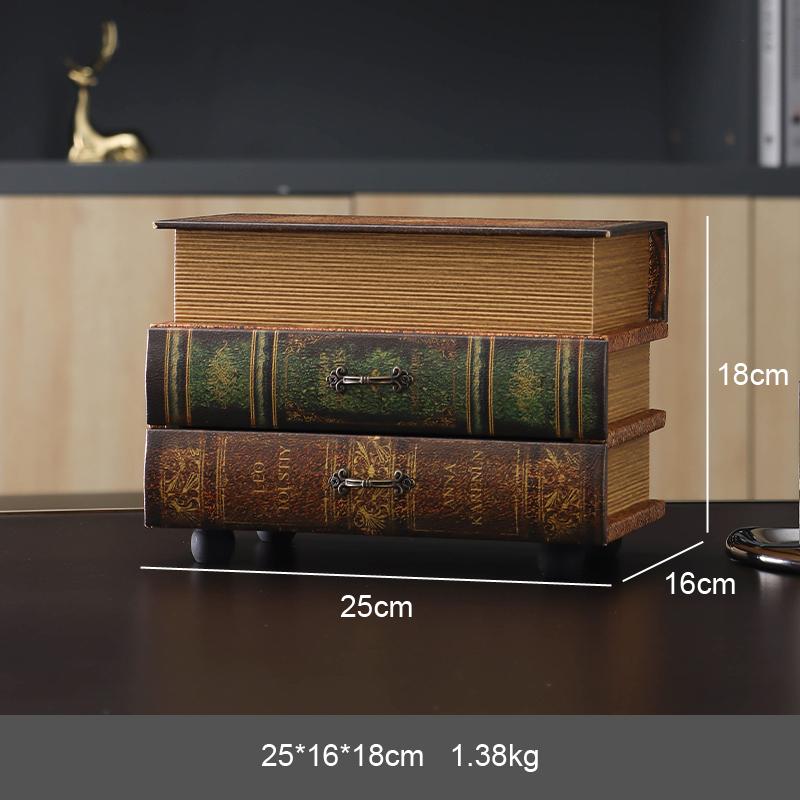 Vintage Wooden Book Shaped Storage Box Decorative Items Home Bedroom Jewelry Box Ornaments Office Study Desk Storage Accessories