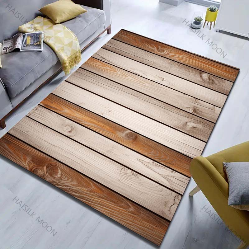 Multiple Sizes HD Wood Grain Print Carpet for Living Room Bedroom Doormat Home Decor Sofa Area Rug Non-slip Floor Mat for Gifts