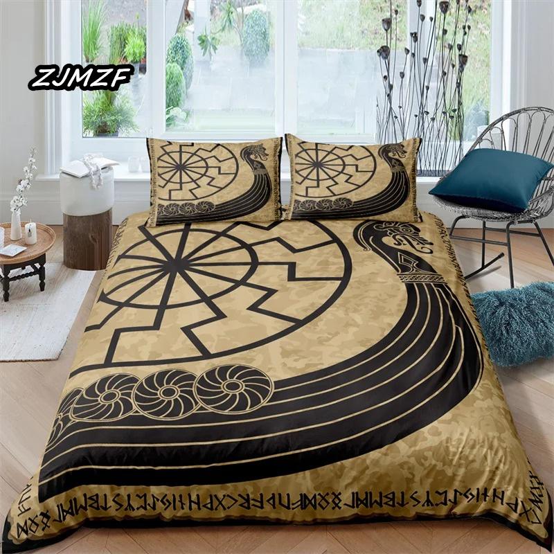Viking Northern Germanic Culture Wolf Celtic Bedding Set Boys Girls Twin Queen Size Duvet Cover Pillowcase Bed Kids Adult