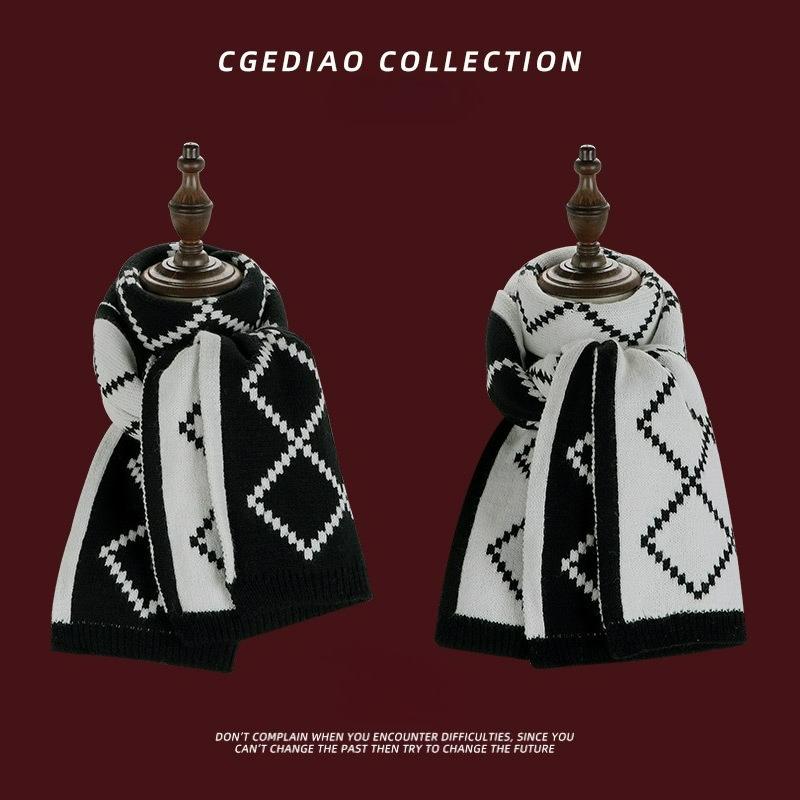 Red Scarf Women's Winter Plaid All-match Christmas Knitted Wool High-end Student Scarf