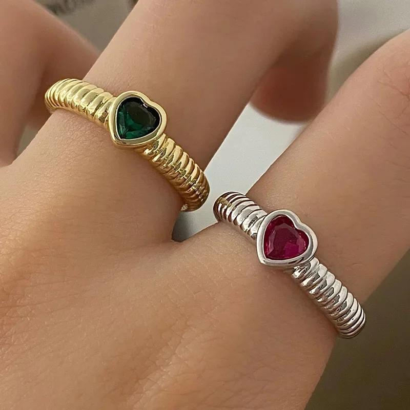 Ring Zircon Heart Rings For Women Cute Fine Jewelry Minimalist Adjustable Accessories Gift  HipHop Party Wedding Creative