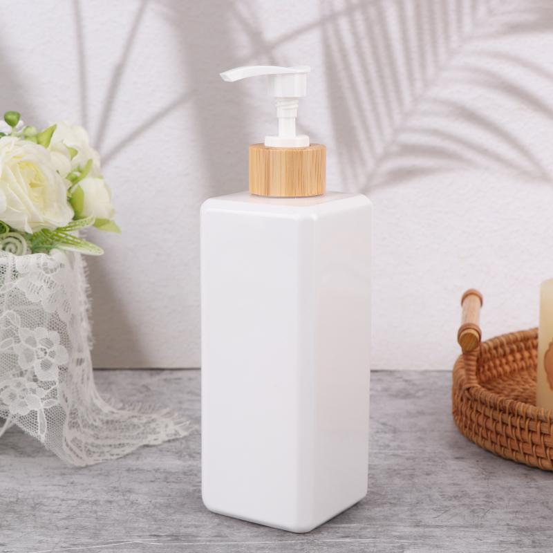 1Pcs Square Shampoo Shower Gel Body Wash Dispensers Refillable Bamboo Pump Bottles Lotion Containers Bathroom Dispensers
