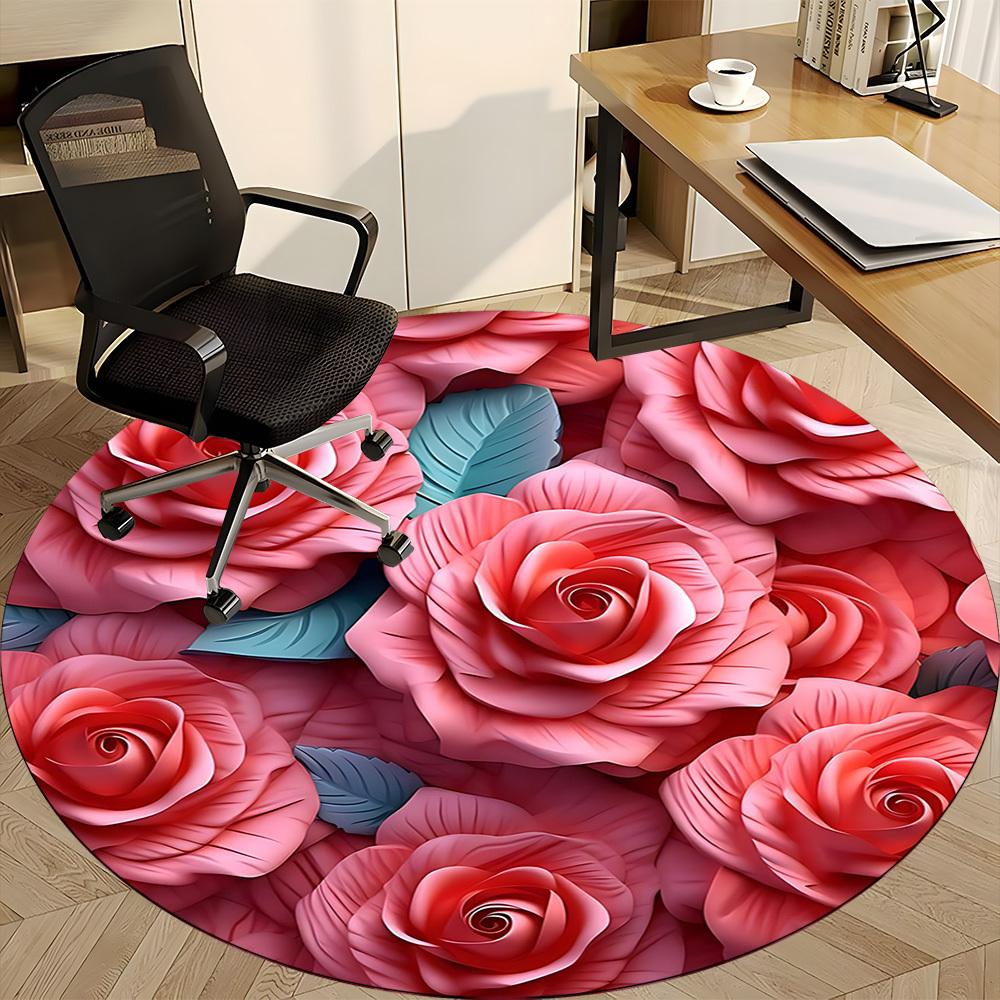 1pc Roses Bouquet Office Round Area Rug, Under Office Chairs Bedroom Living Room Home Decor, Room Deco