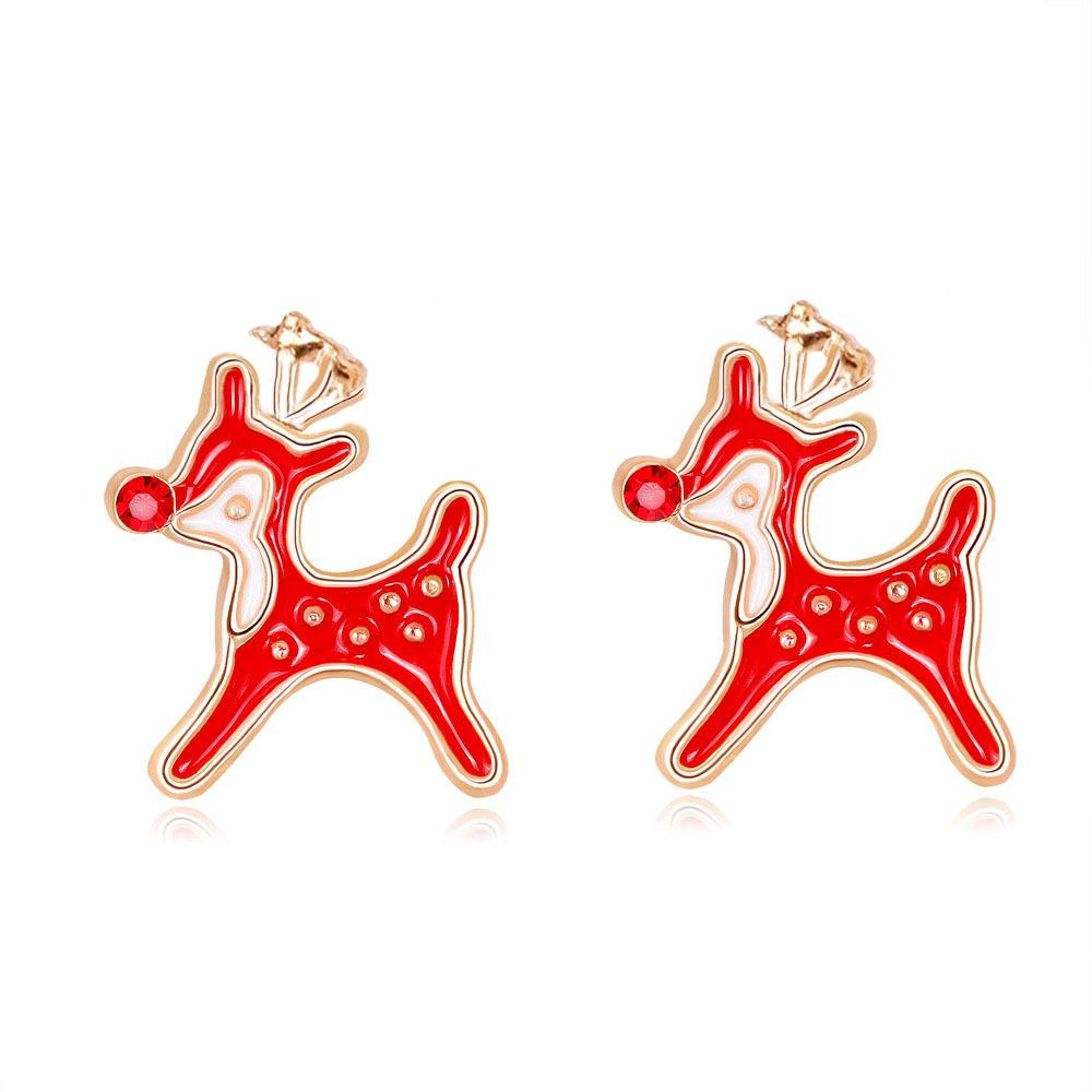 S925 Silver Needle Christmas Elk Stud Earrings Compact Reindeer Alloy Earrings Dripping Oil Deer Sweet Personality Kc gold