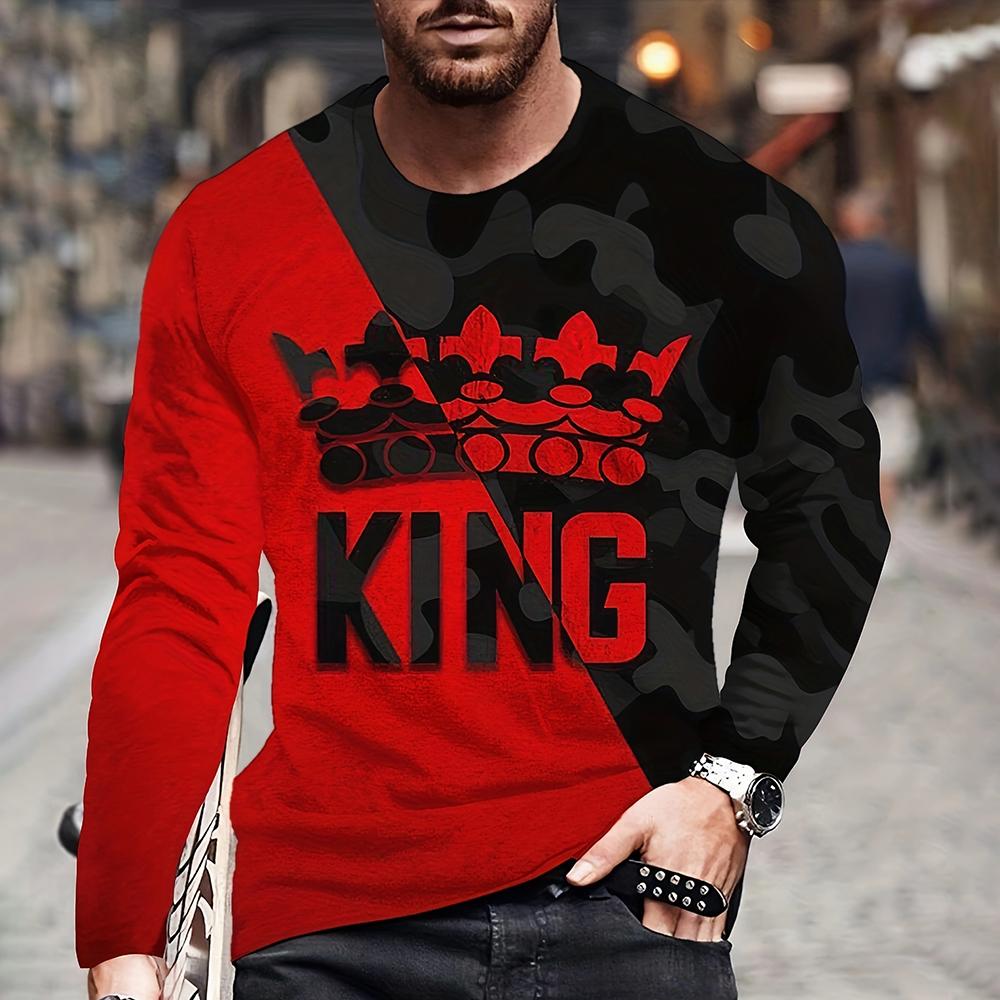 

Винтажная Мужская Летняя Футболка с 3D Печатью King King, Повседневная, с Длинным Рукавом, Оверсайз, Модный Пуловер, Мужская Одежда XL