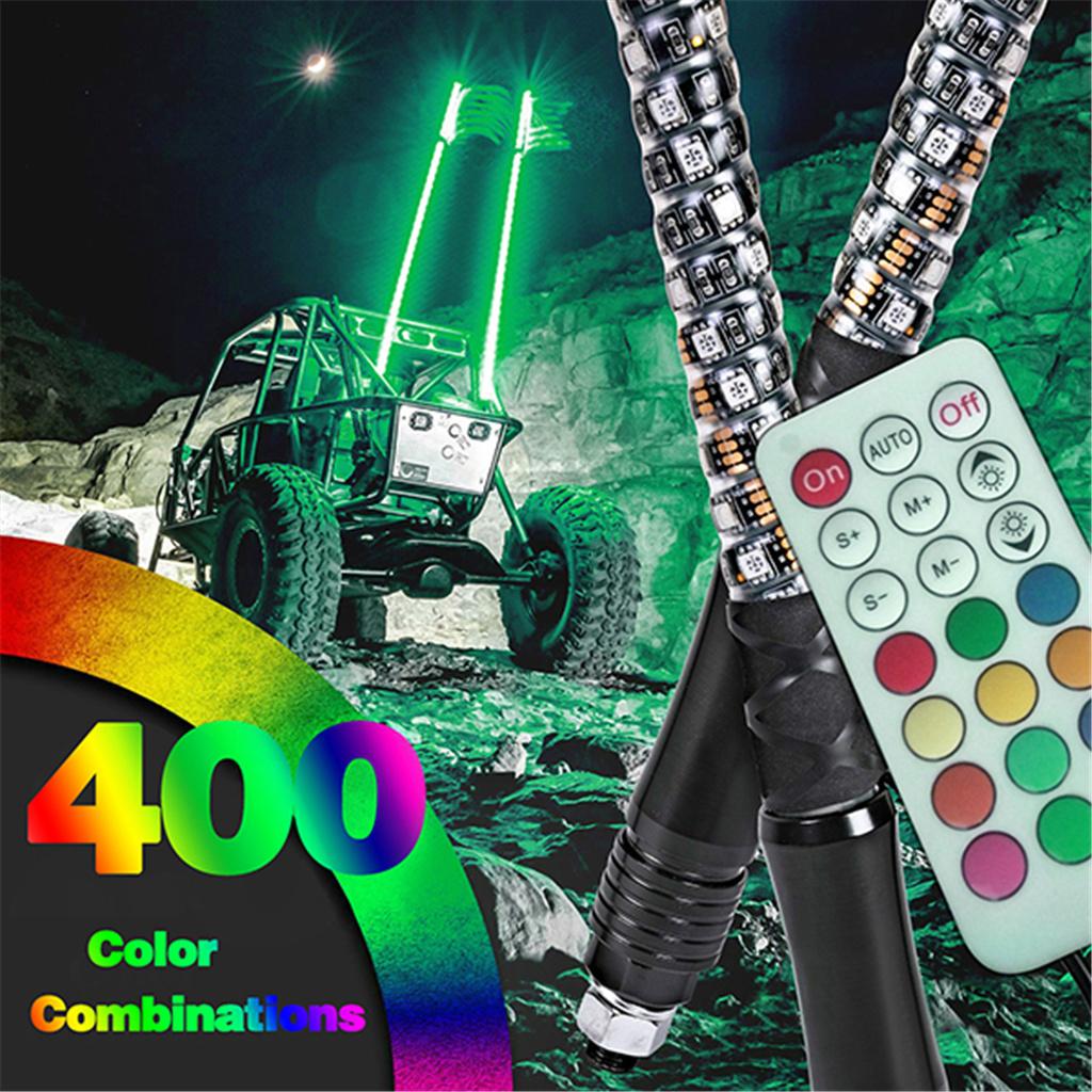 3/4/5FT RGB IP67 Waterproof Bendable Remote Control Multi-color Super Bright Flagpole Lamp Light LED Whip Light for SUV ATV UTV RZR
