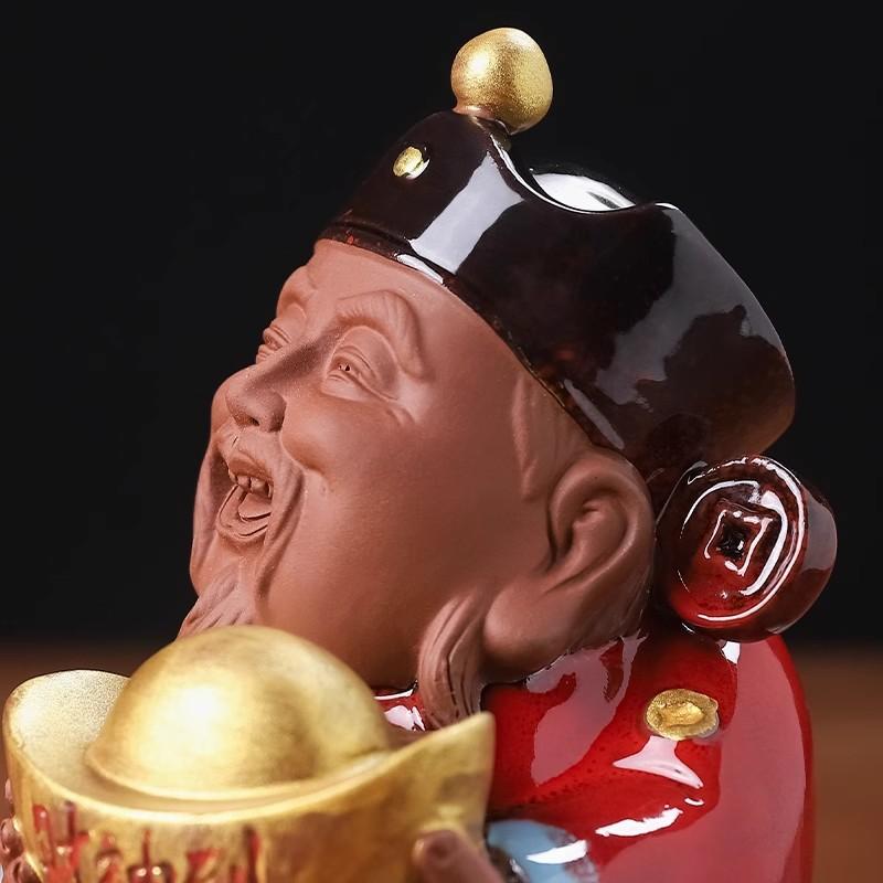 Ceramics God of Wealth Maitreya Buddha Yuanbao Sculptures and Figurines Home Living Room Office Table Decoration and Accessories