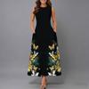 Plus Size Women Sleeveless Round Neck Dress Fresh Tiny Ditsy Floral Flowy Mid Length Gown