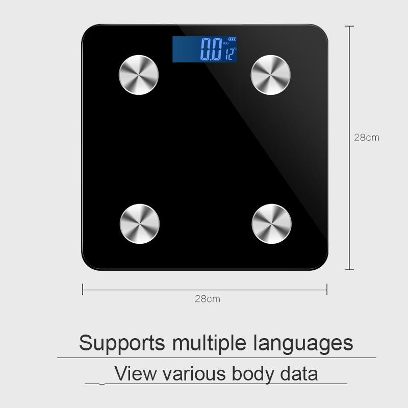 Venta de básculas de baño de precisión negras, analizador electrónico inteligente de composición de IMC, báscula de grasa corporal compatible con Bluetooth