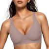 Women's Plus Size V-Neck Wire-Free Soft Support Bra with Removable Cups