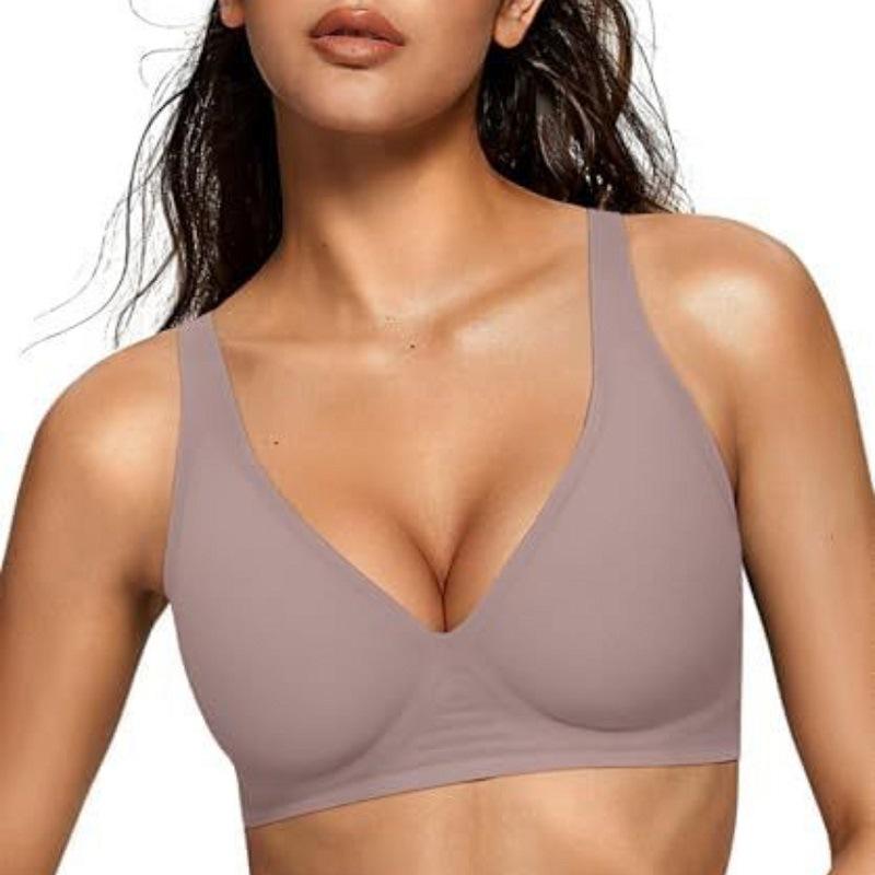 Women's Plus Size V-Neck Wire-Free Soft Support Bra with Removable Cups
