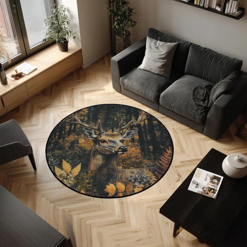 Elk Forest Carpet 3D Visual Illusion Decoration Anti Slip Mat Home Living Room Kitchen Bathroom Bedroom Decoration Rug