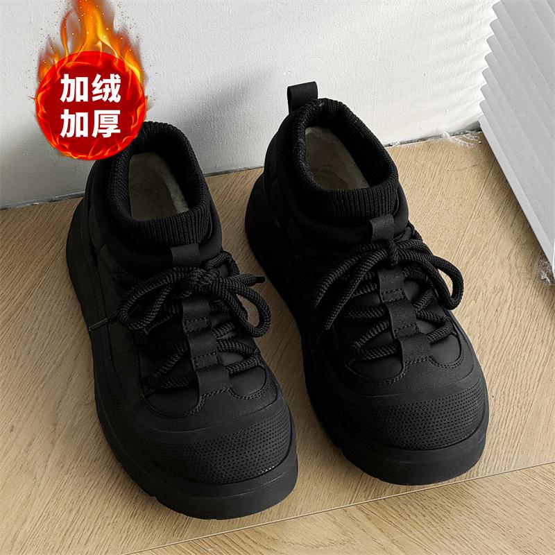 Snow boots short tube new autumn and winter thick-soled piled thickened warm fur integrated cotton shoes small heater 39 8340₽