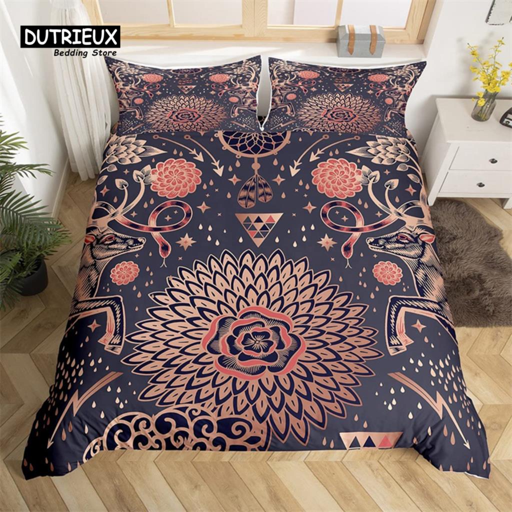 Deer Animal Duvet Cover Set Twin Queen Size Butterfly Flowers Bedding Set Microfiber Moon Galaxy Comforter Cover For Girls Teens