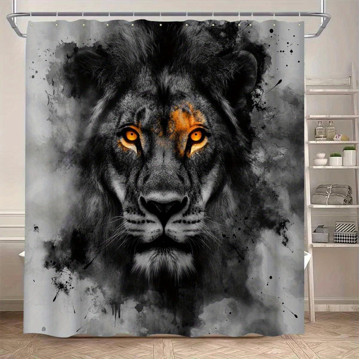 

1Pc Black Panther Side Face Shower Curtain - Artistic Animal Theme With Vibrant Orange Eyes, 72X72 Inch Machine Washable Fabric, W60H190(CM)-1 Pcs