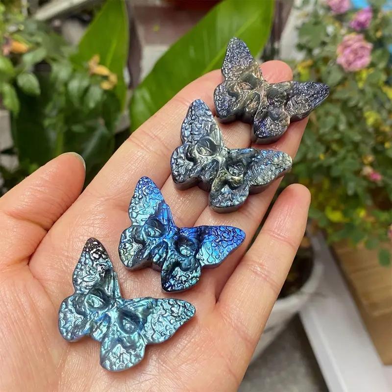 

1pcLabradorite Butterfly Skull Crystal Specimen Mineral Decor with Butterfly Wings Design, Unique Home Decoration