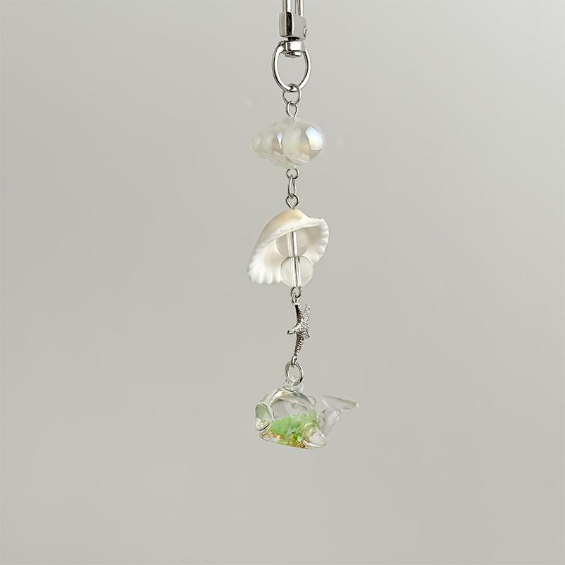 Stylish Shells And Pearls Pendant Keychain Ocean Pentagram Phone Strap Charm Cute Beaded Cell Phone Strap Bag Keychain