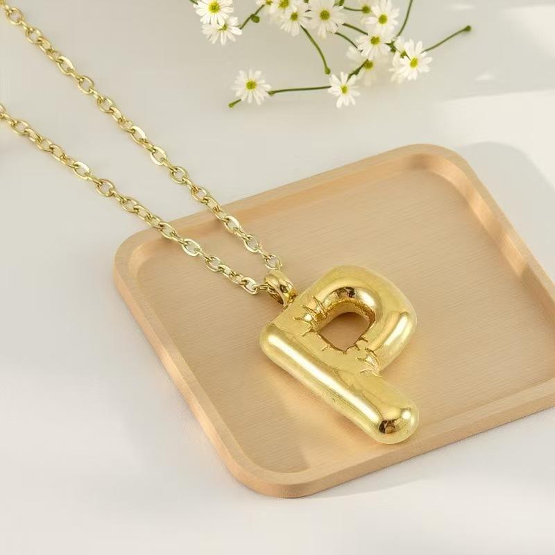 European and American titanium steel non-fading gold English letter necklace stainless steel bubble hip-hop letter pendant collarbone chain