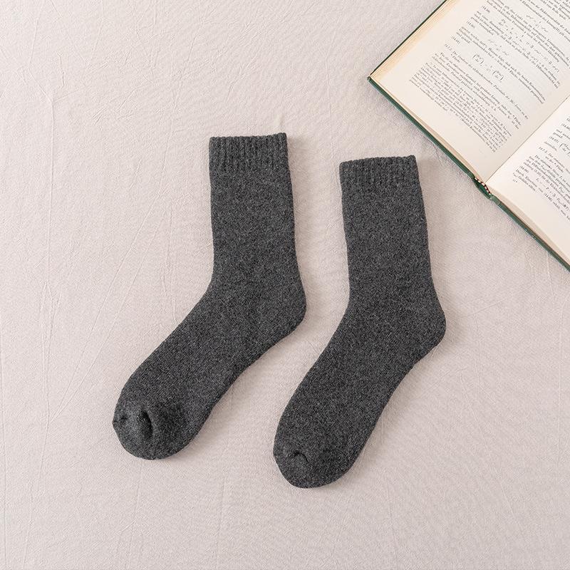 Men's Mid-Calf Wool Socks - Thickened, Warm Terry for Autumn/Winter - Solid Colors