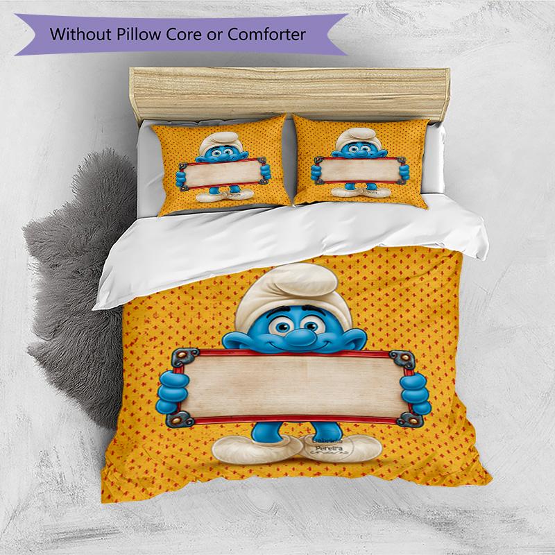 3pcs Duvet Cover Set (1*Duvet Cover + 2*Pillowcase, Without Core), Blue Smurfs Print Bedding Set, Bedroom Decor, All‑Season, Birthday Gift