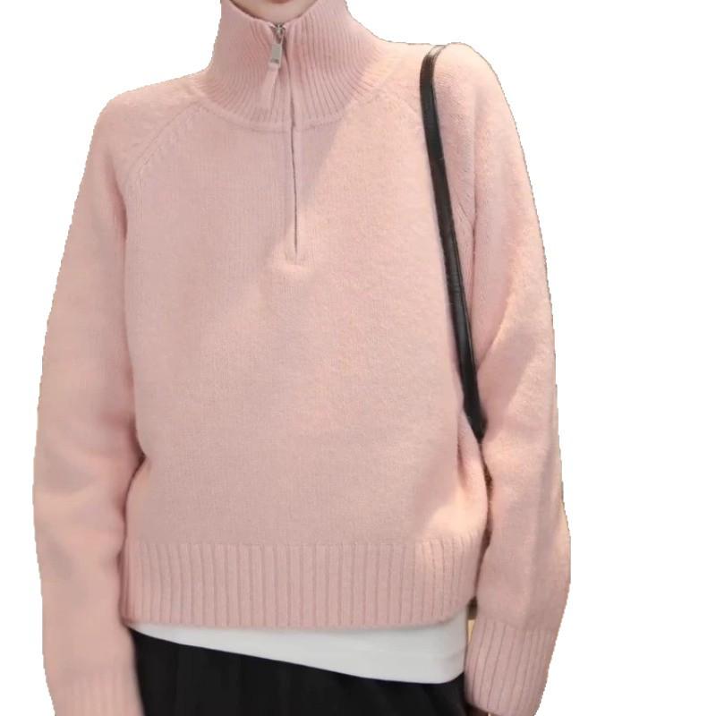 Korean Style Women's High-Neck Half-Zip Pullover Sweater - Winter 2025 Collection