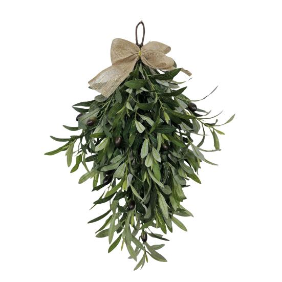

24 Artificial Olive Branch Teardrop Swag Realistic Faux Greenery Wreath for Front Door Wedding Arch Wall Window Indoor Outdoor Farmhouse Decor 60 cm