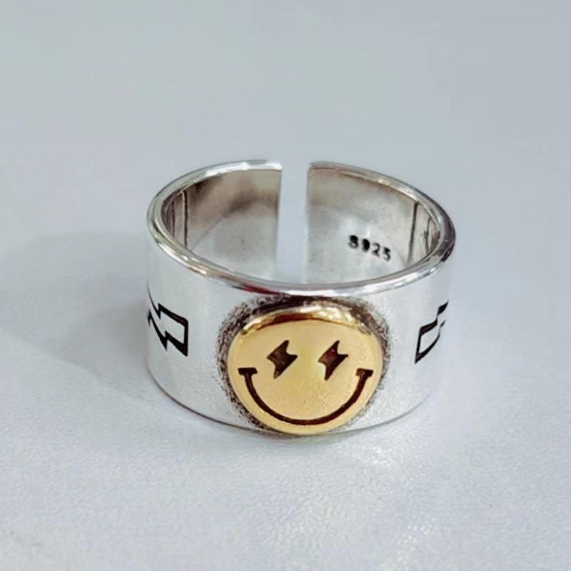 Korean Version of Forest Style Lightning Five-pointed Star Ring Women's Fashionable Smiling Face Open Ring