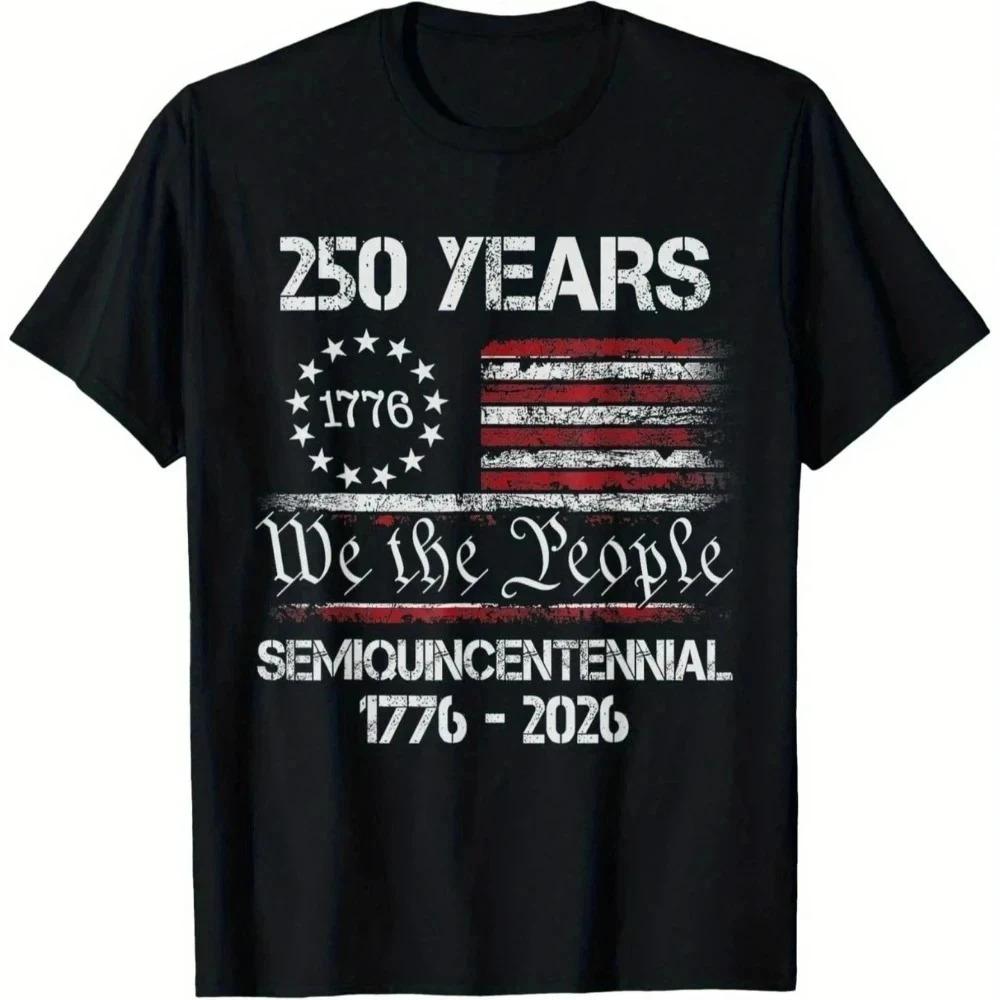 Distressed USA Flag We The People 250th Anniversary Patriotic TShirt 100 Cotton ONeck Short Sleeve Casual Mens Tshirt S