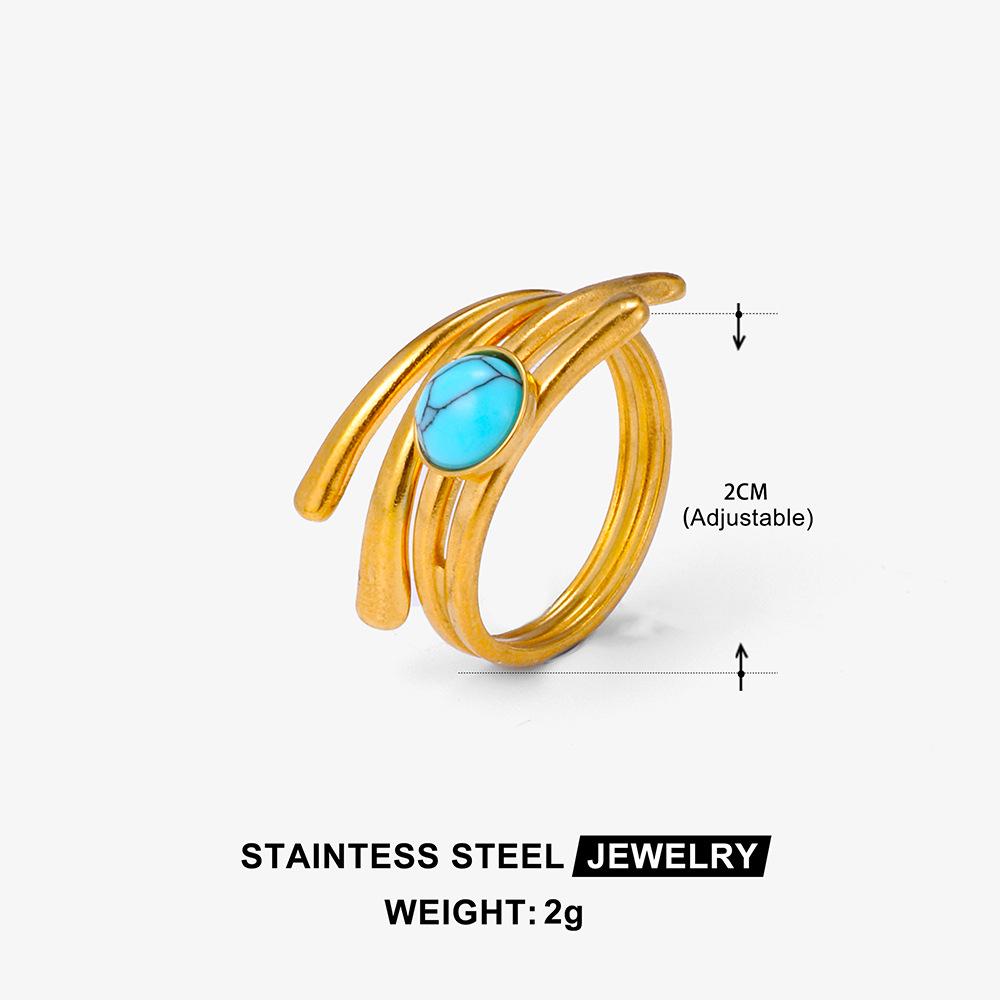 Boho Mehrfarbiger Türkis Edelstahl Offener Ring, Umweltfreundlich & Lichtecht, Schlichtes Titanstahl Design für Damen