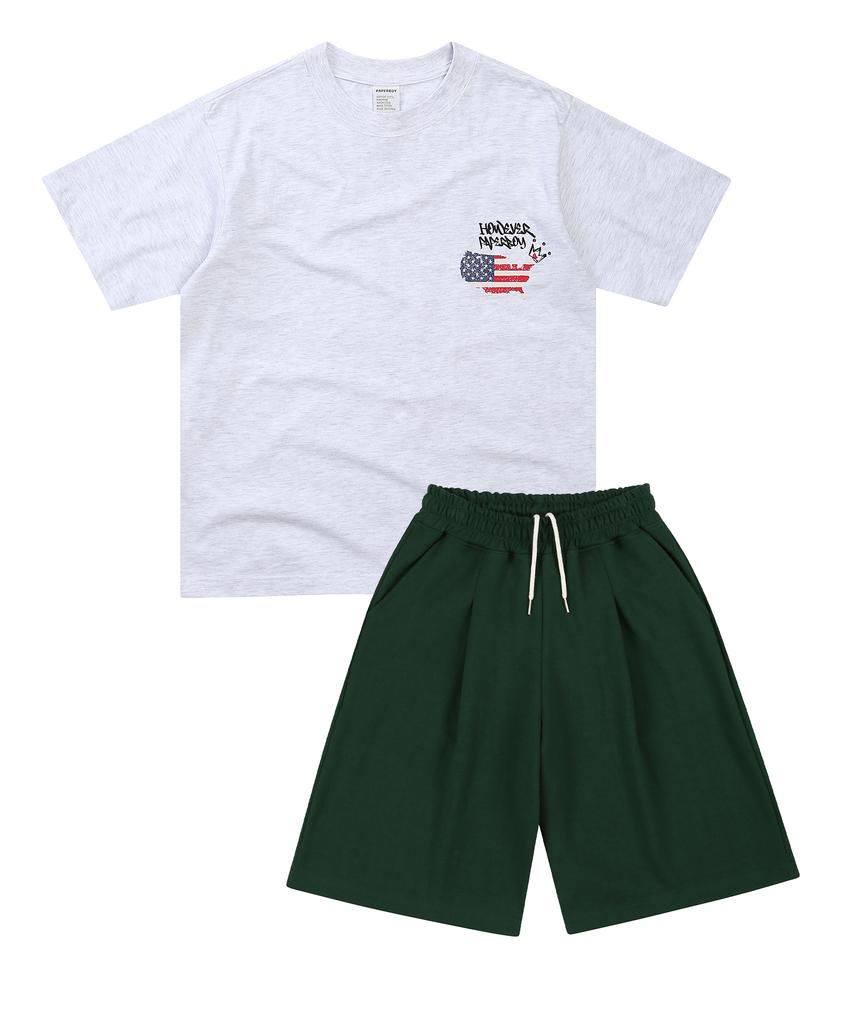 PAPERBOY [Set] Usa Vintage Short Sleeve Half Pants Set-White