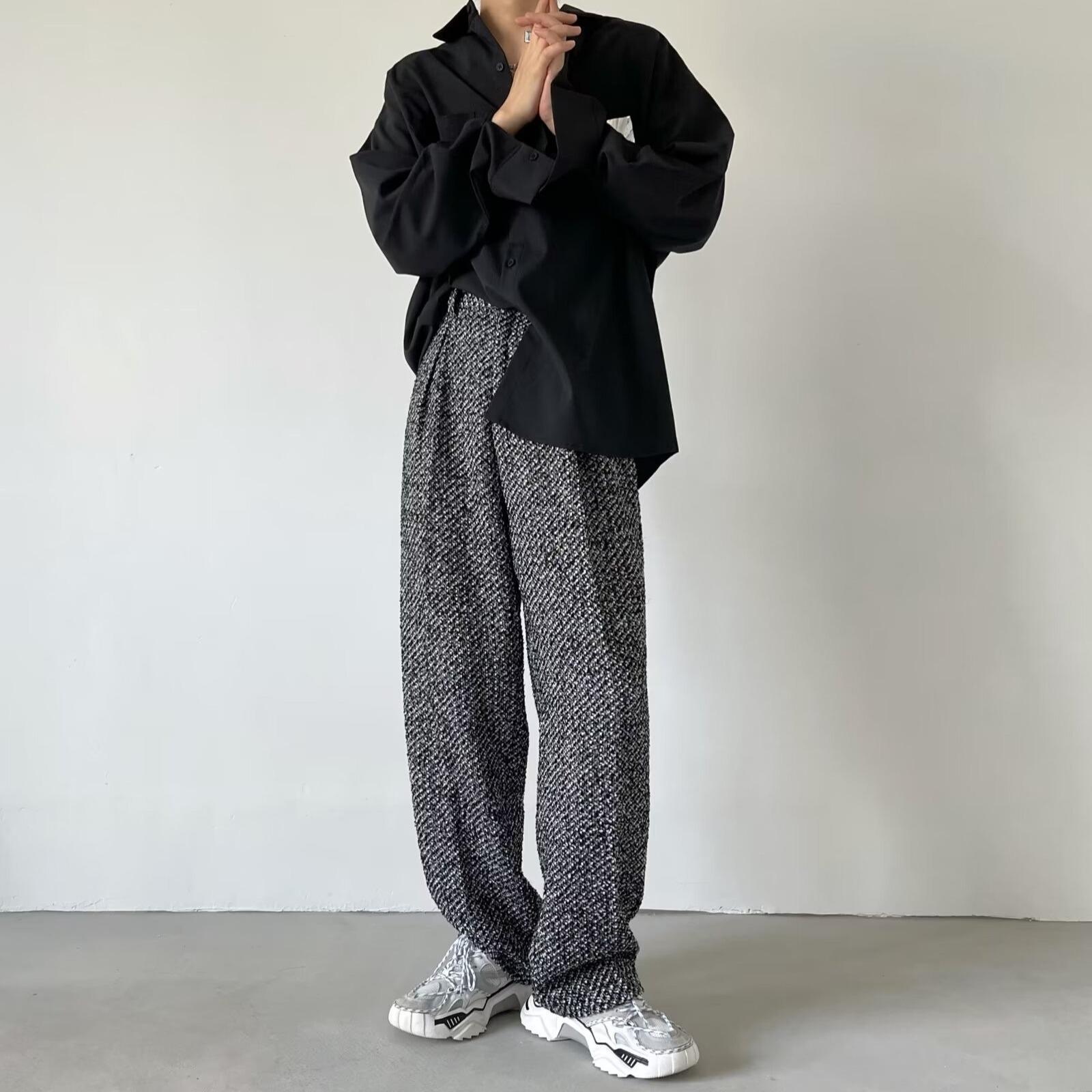 

Повседневные брюки прямого кроя из твида, не требующие глажки, в стиле Мейяр для мужчин L серый