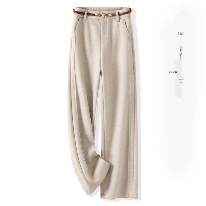 Oatmeal Wool Wide-Leg High-Waisted Slimming Pants for Autumn 2025