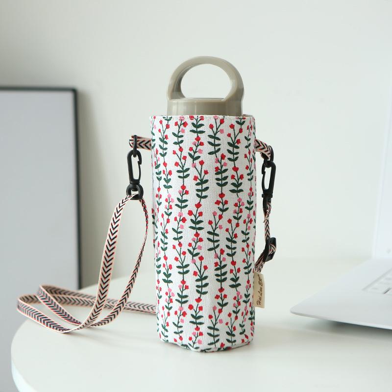Fashion Cup Storage Bag Cotton Linen Cup Cover Canvas Water Cup Bag Portable Shoulder Bottle Cover Bag Tea Cup Holders