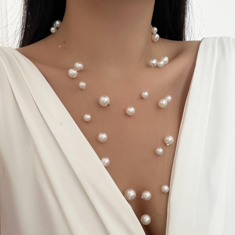 Necklace Pendant Jewelry Light Luxury Versatile Tassel Imitation Pearl Sweater Chain Multi-layer Stacked Neck Chain