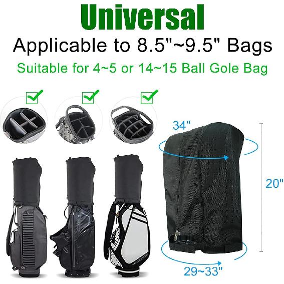 Golf Bag Rain Cover Hood with Snap Button, Universal 1680D Nylon Waterproof Material Dustproof Club Protector