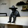 Spooky Aesthetic Office Ornaments 3D Printed Sitting Skeleton Shelf Sitter Figurine, Gothic Hat Desktop Figurines Ornament, Trendy Home Table